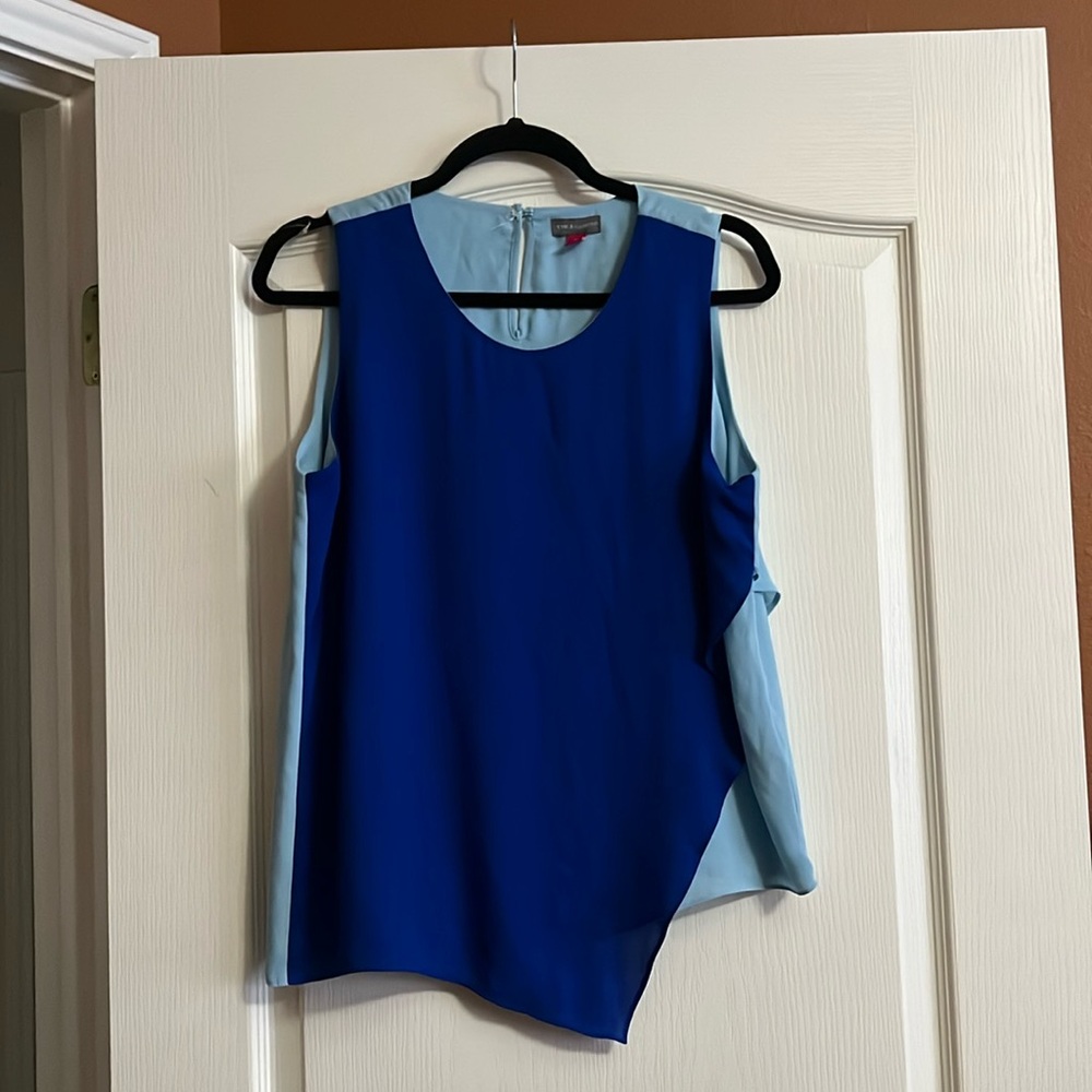 Gorgeous, aqua, blue and pale blue asymmetrical Vince Camuto top.
